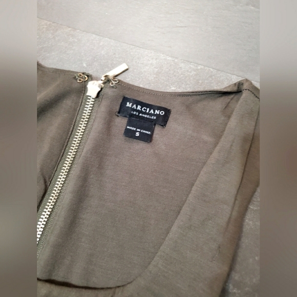 Marciano Los Angeles ruched sleeveless midi dress. Olive Green. Size S. - Picture 5 of 10